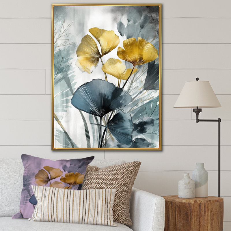 «Palm Tropical Ginkgo», œuvre d'art encadrée sur toile, H 20 po x l 12 po x P 1 po, Cadre flottant doré