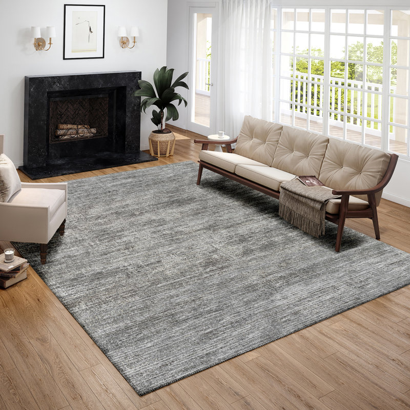 Tapis gris en polyester tissé à la machine Eichelberger Nailwell, Rectangle 5 pi x 7 pi 6 po