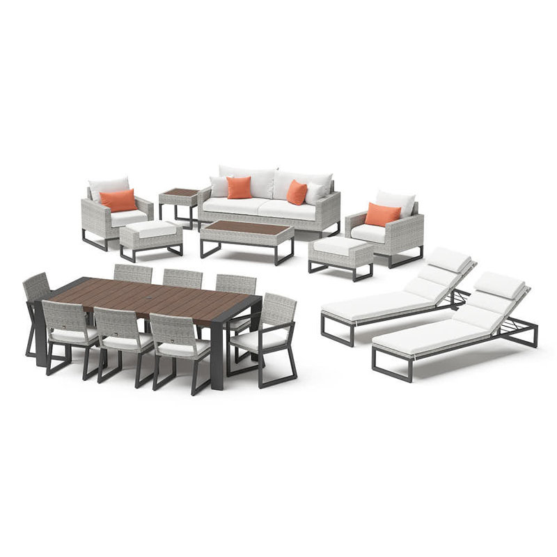 Sameko 18 Piece Rattan Complete Patio Set With Sunbrella Cushion Covers, Charcoal Grey Sunbrella®, Gray
