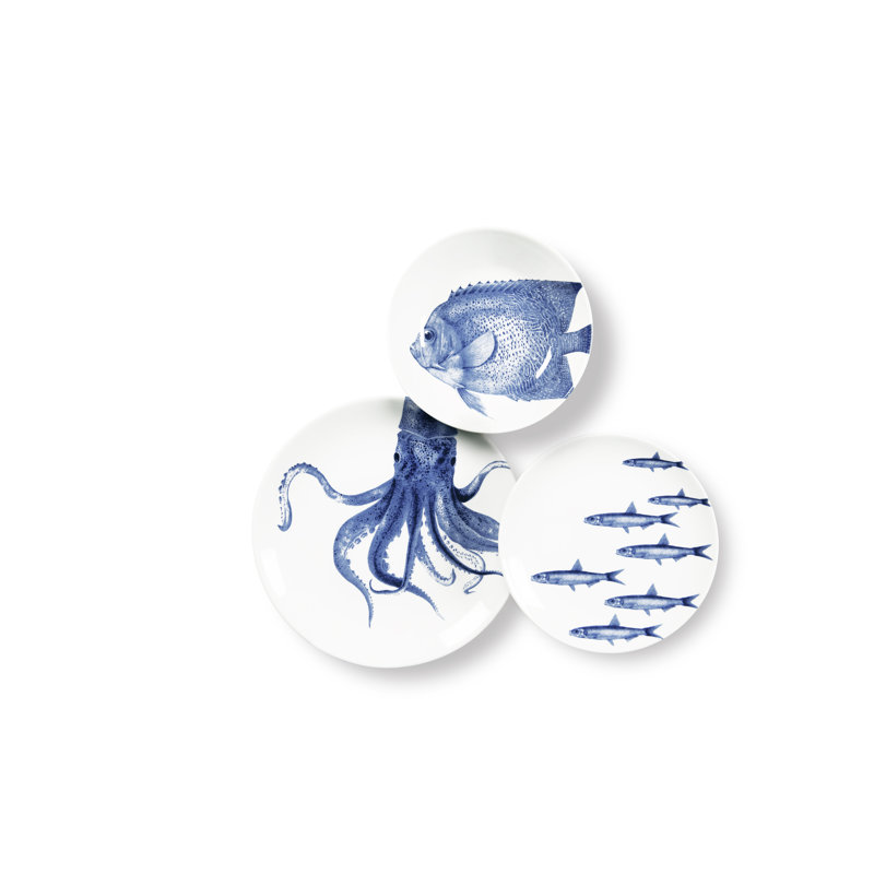 Flore & Faune Piece Ceramic Dinnerware Set, White with Blue Decorations