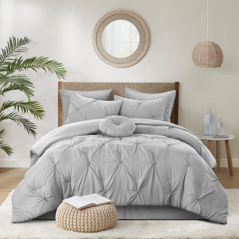 Ensemble d'édredon lavable en polyester gris à densité de tissage 180 fils, Très grand lit