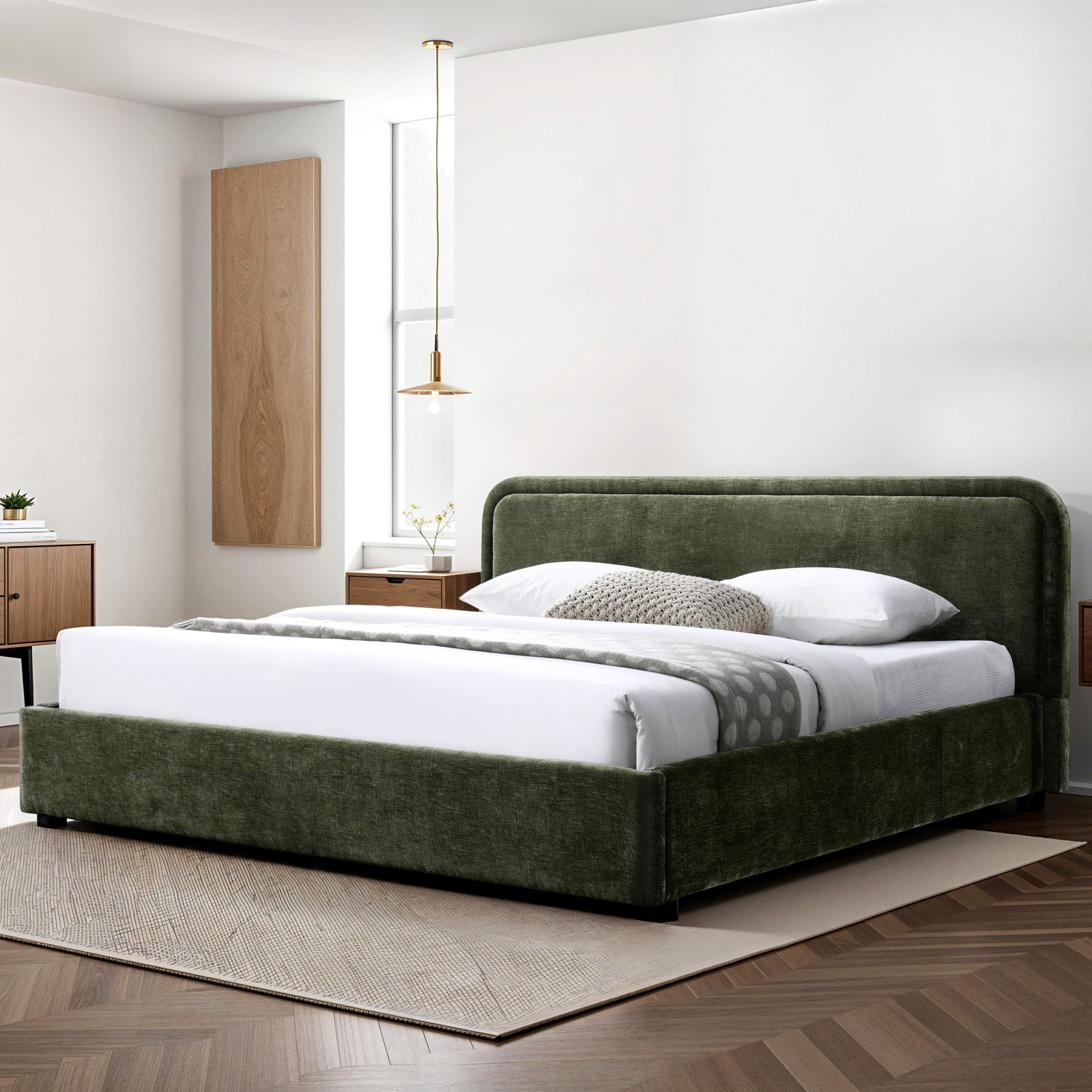 Baneza Platform Bed, King, Moss Green