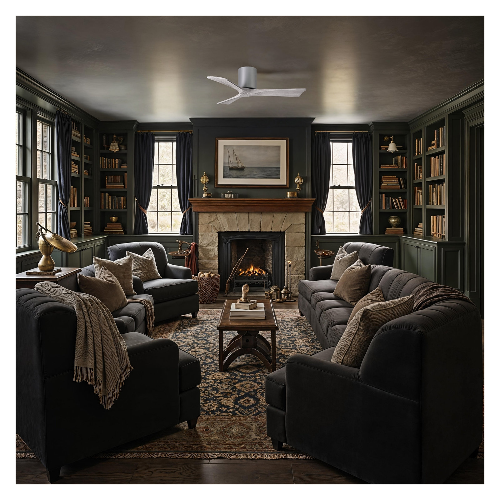 Olivier 3 Blade Ceiling Fan, Brushed Nickel, Barn Wood Tone, 42"