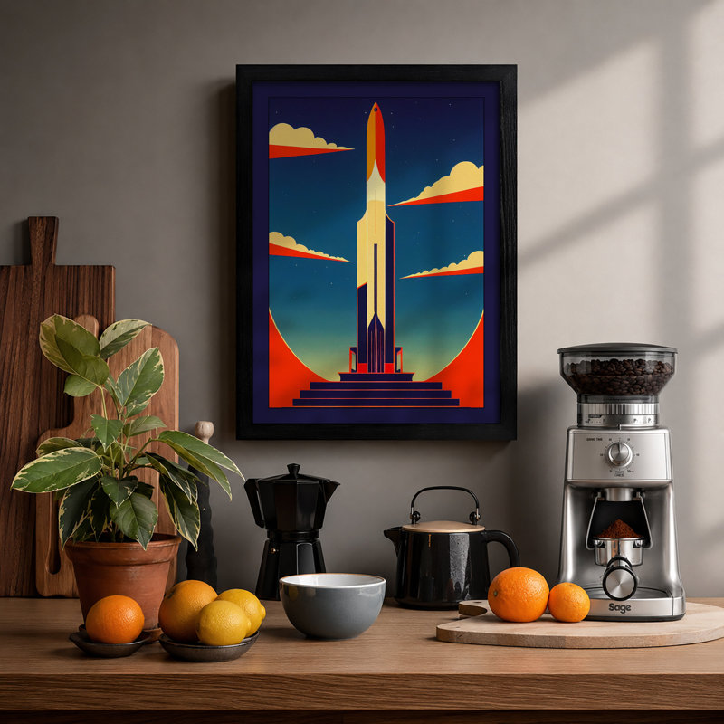 Rocket in Flight Art Deco 1 Piece Single Picture Frame Wall Art, A4 - 29.7 x 21.0 cm, Black