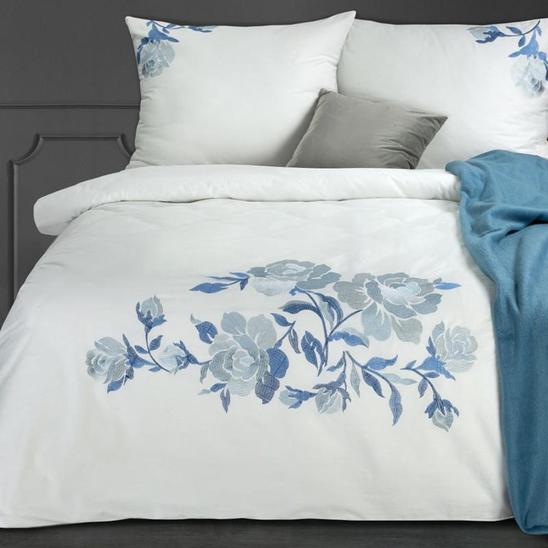 Fradel Cotton Floral Duvet Cover Set with Pillowcases, White, 200 x 220cm - 2  Pillowcases (70 x 80cm)
