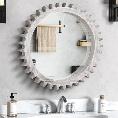 Miroir décoratif lourd, 34 po x 34 po. Antique blanc délavé, pour la maison, la salle de bain, le salon, le vestibule, le grand miroir à suspendre facilement. Méthode d'installation adaptée sans effort