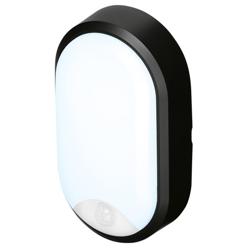 Pylus Outdoor Oval Wall Light 1100lm Motion Sensor Bulkhead IP54 LED Integrated Exterior Light, Black
