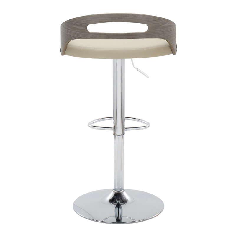 Adjustable Beige Swivel Bar Stools with Wood and Metal Frame