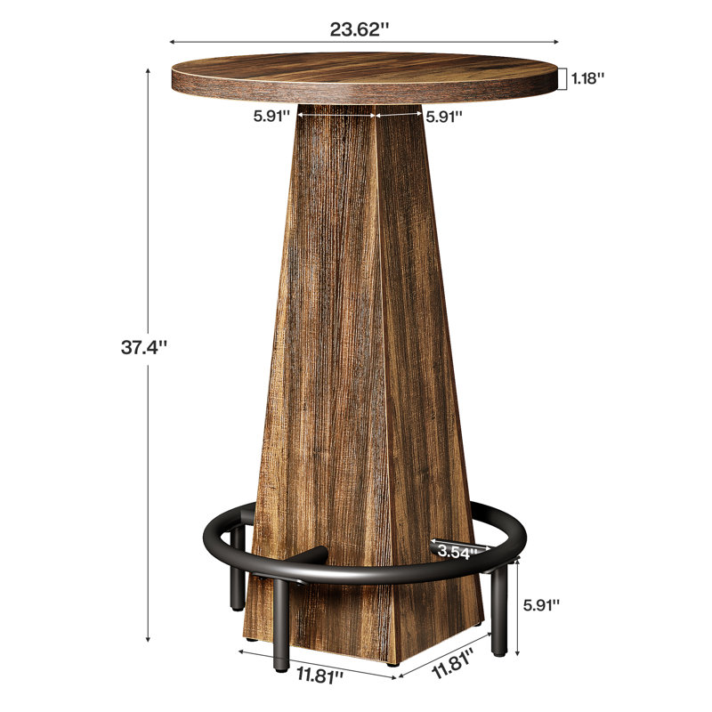 37.4" High Top Bar Table With Footrest (Table Only), Brown
