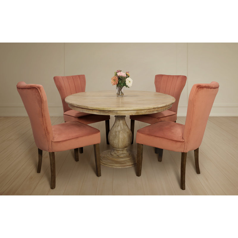 Ensemble de salle à manger rond 48 po avec 4 chaises Chloé Jenna en velours rosé contemporain Jenna