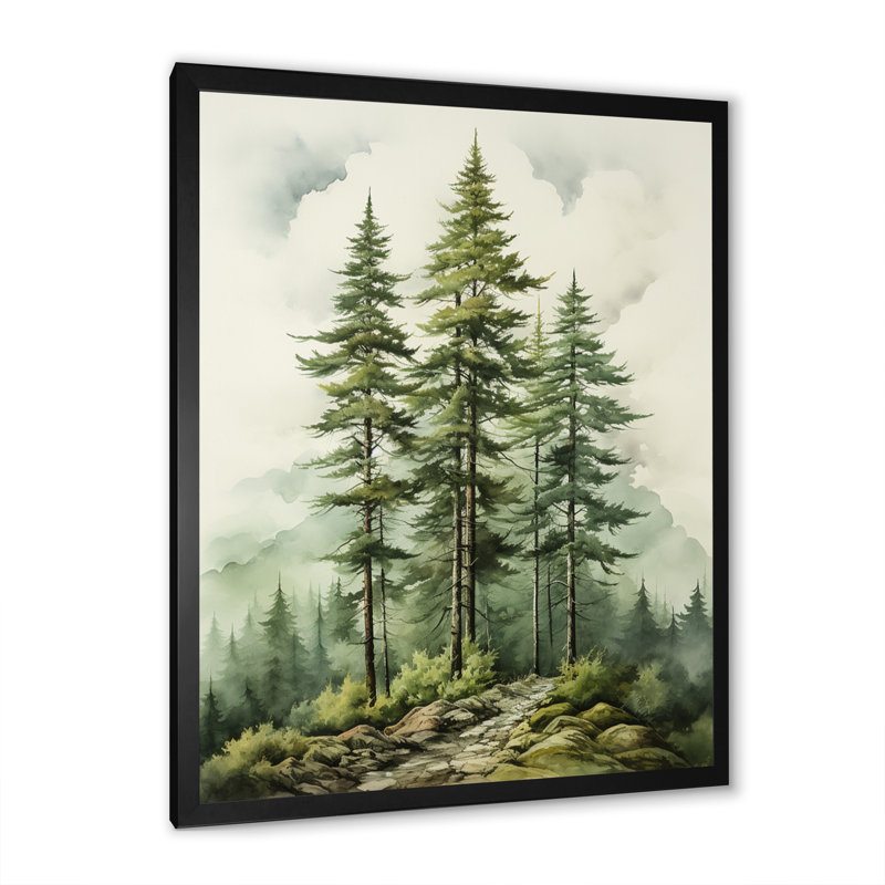 Vert arbre vert Eternal Guardians II - arbre pin, art mural encadré, H 40 po x l 30 po x P 1,5 po, Cadre simple noir