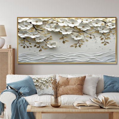 Mykenna Widlflowers Golden Creamy Blossom Tree - Wildflowers Large Wall Art