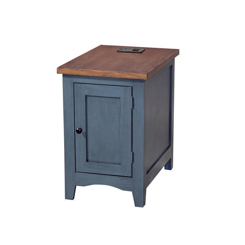 Table de bout Wrett avec rangement et prises intégrées, Brun, Gris