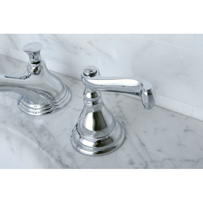 Kingston Brass Royale Two-Handle 3-Hole Deck Mount Widespread Bathroom Faucet with Brass Pop-Up Drain