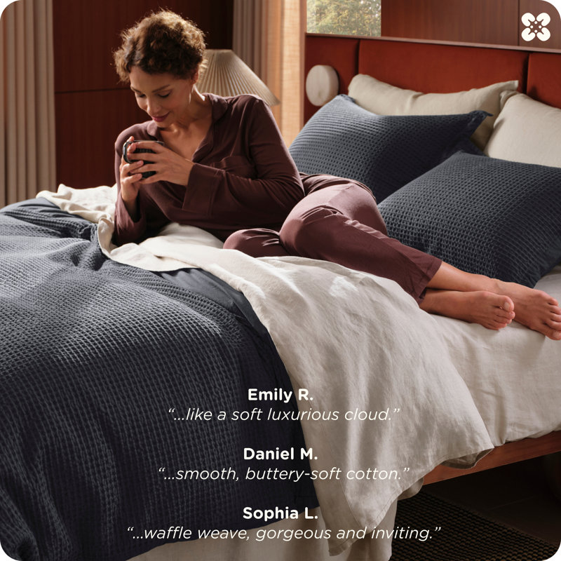 Essential Collection 100% Cotton Waffle Weave Duvet Cover Set, Charcoal, King Duvet Cover + 2 King Shams