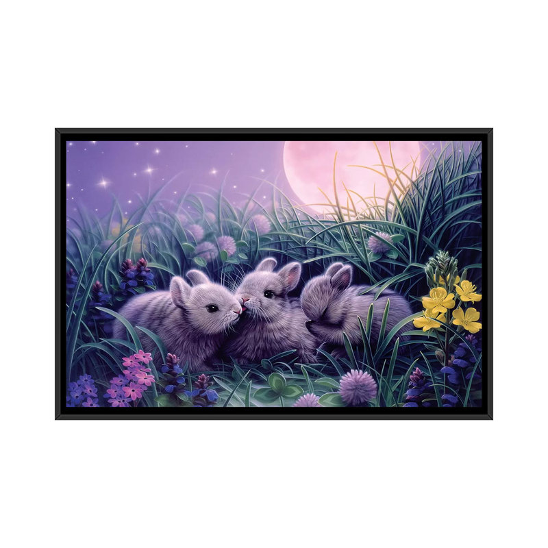 « moon bébés », impression sur toile, H 18 po x l 26 po x P 1,5 po, Toile avec cadre noir, Pas de tapis