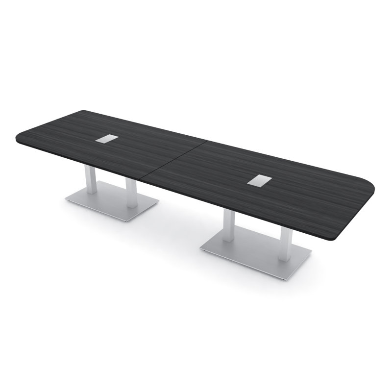 Table de conférence en forme de duo avec base en métal double | Unité électrique, L 120 po x l 48 po, Nuit asiatique