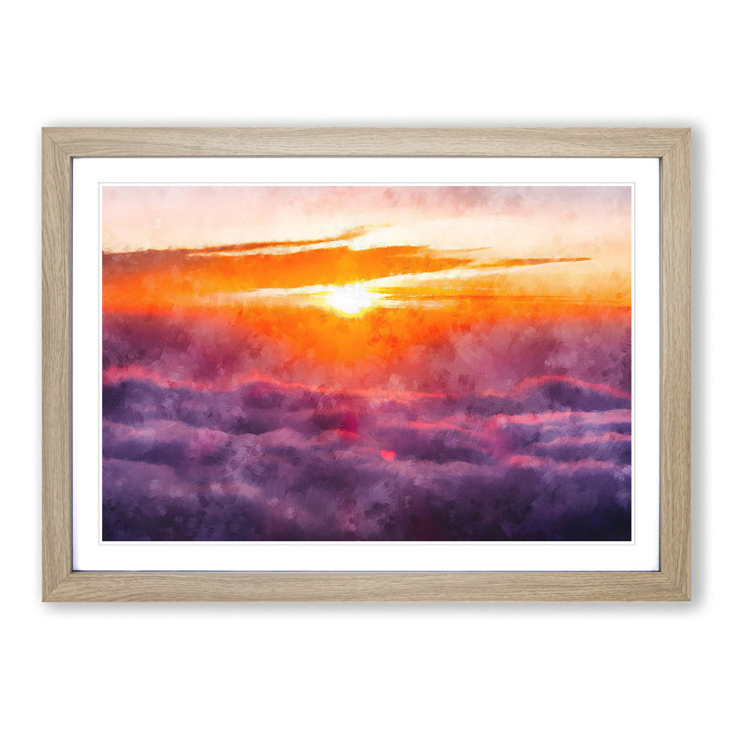 Sunrise over Bali - Picture Frame Painting Print, 62cm H x 87cm W x 2cm D, Oak Framed