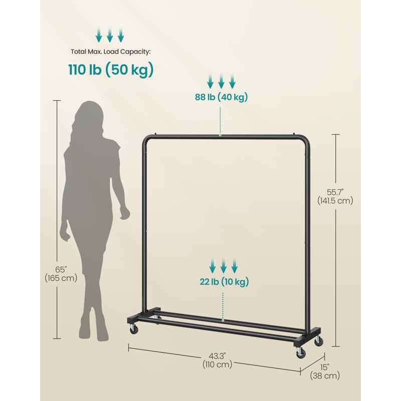 110cm Rolling Clothing Rack, Black