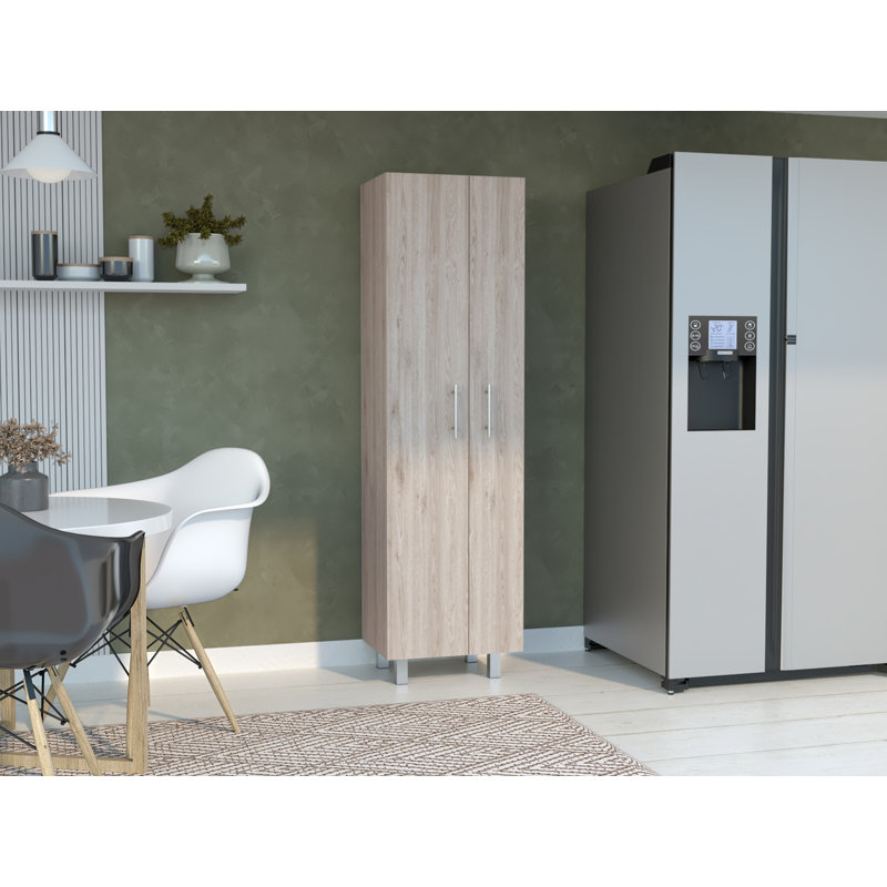 Nala 71.3" Kitchen Pantry Cabinet with Broom Storage, Multistorage and Shelving, Beige