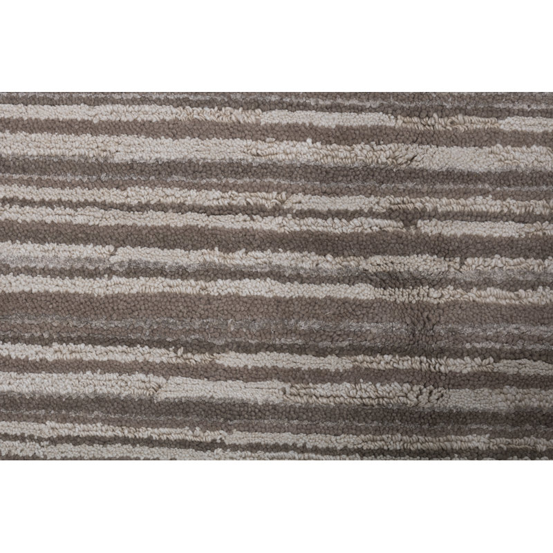Hand Knotted Striped Area Rug in Beige