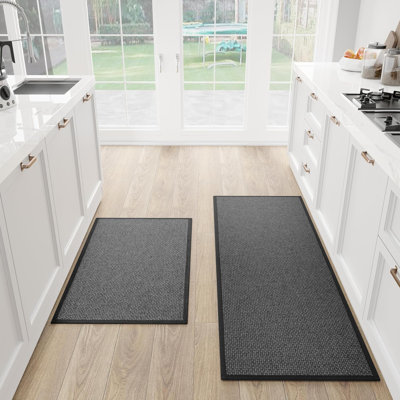 Ensemble de 2 tapis de cuisine, tapis rembourrés antidérapants pour plancher de cuisine, tapis de sol autoportants et lavables pour la cuisine, le bureau, la maison, 17,3 po x 47 po + 17,3 po x 30 po (noir)