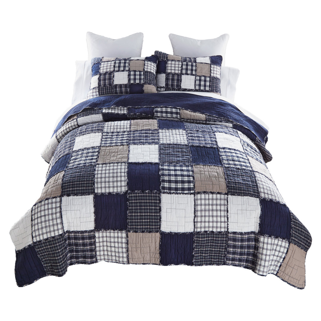 Checkerboard Indigo 100% Cotton 3 Piece Quilt Set Donna Sharp 