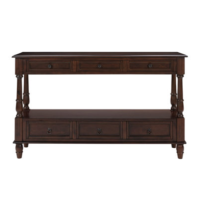 Retro 54" Solid Wood Console Table With 6 Drawers And Shelf For Living Room, Hallway, Entrance