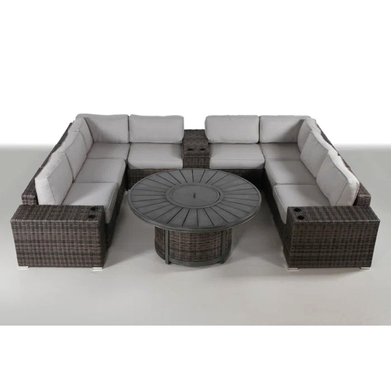 Ensemble de conversation de patio en osier pour 6 personnes avec coussins - aucun assemblage requis