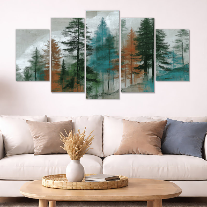 «Winter Pine Tree Forest At Goat Rock Beach», impression sur toile, paysage, art mural 5 panneaux