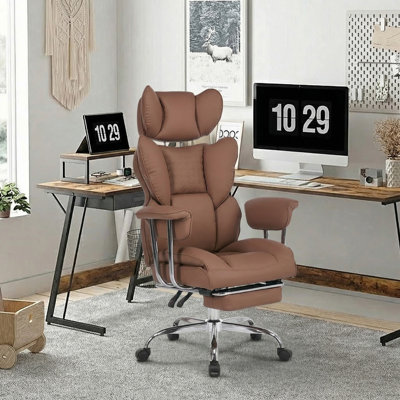 Big & Tall Ergonomic Office Chair with Footrest, 350 lbs Capacity, Luxury Embossed Pet-Friendly PU Leather