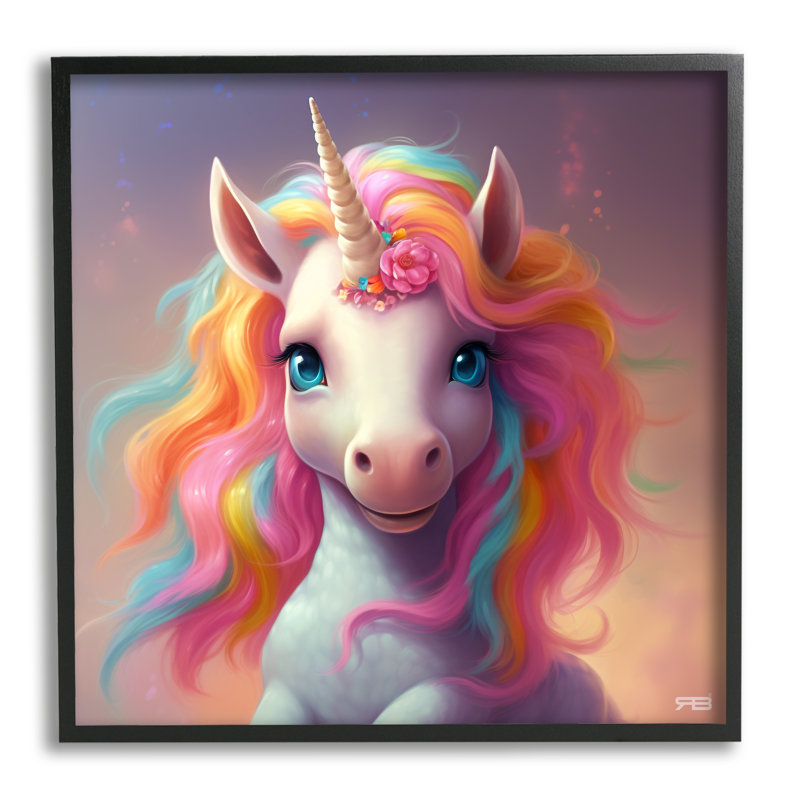 Happy Baby Unicorn par RB, Giclée encadrée noir minuit, H 17 po x l 17 po x P 1,5 po