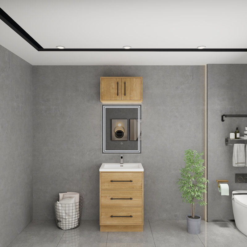 Meuble-lavabo autoportant de 24 po avec lavabo en acrylique renforcé Victoria, Chêne