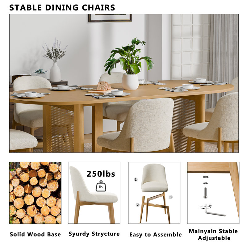 Ensemble de salle à manger en bois avec table ovale et chaises rembourrées-B, H 30 po x L 79 po x l 33,5 po, Bois naturel