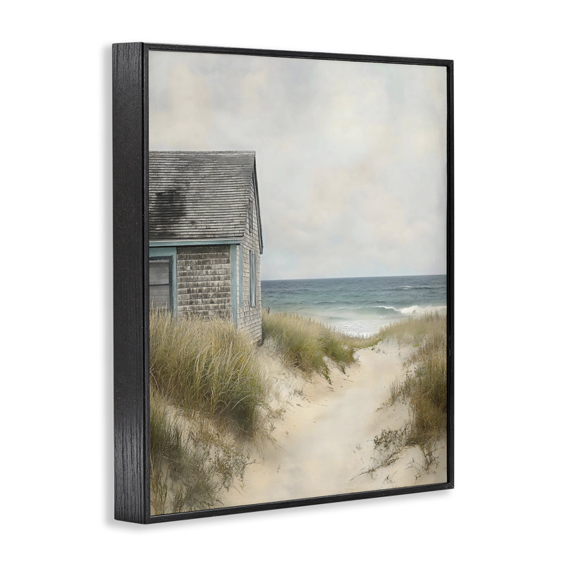 «Oceanfront Cottage on Dune Path», estampe numérique, design by Creative Studio, 30 x 24, Midnight Black Giclee Framed