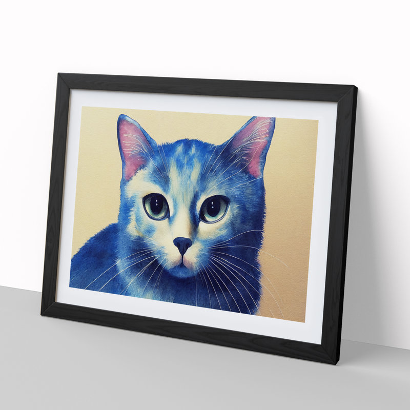 Watercolour Cat Vol.2 - Single Picture Frame Print, Black, 46cm H x 64cm W x 2cm D
