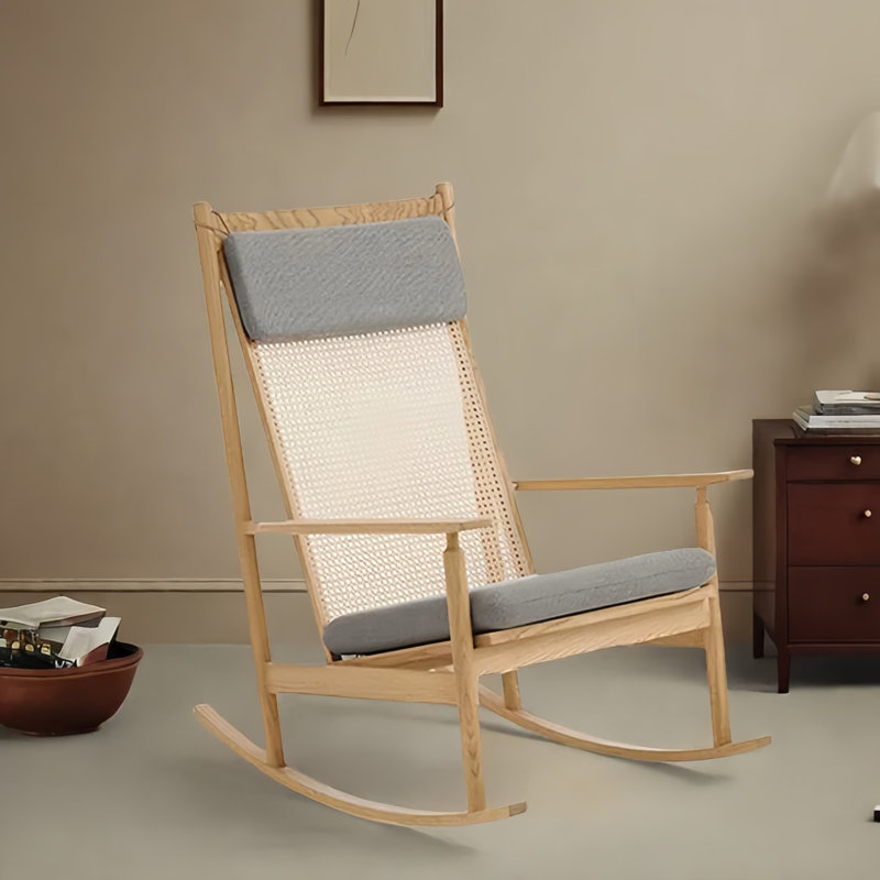 Chaise berçante simple en rotin simple en bois massif, Gris, Brun