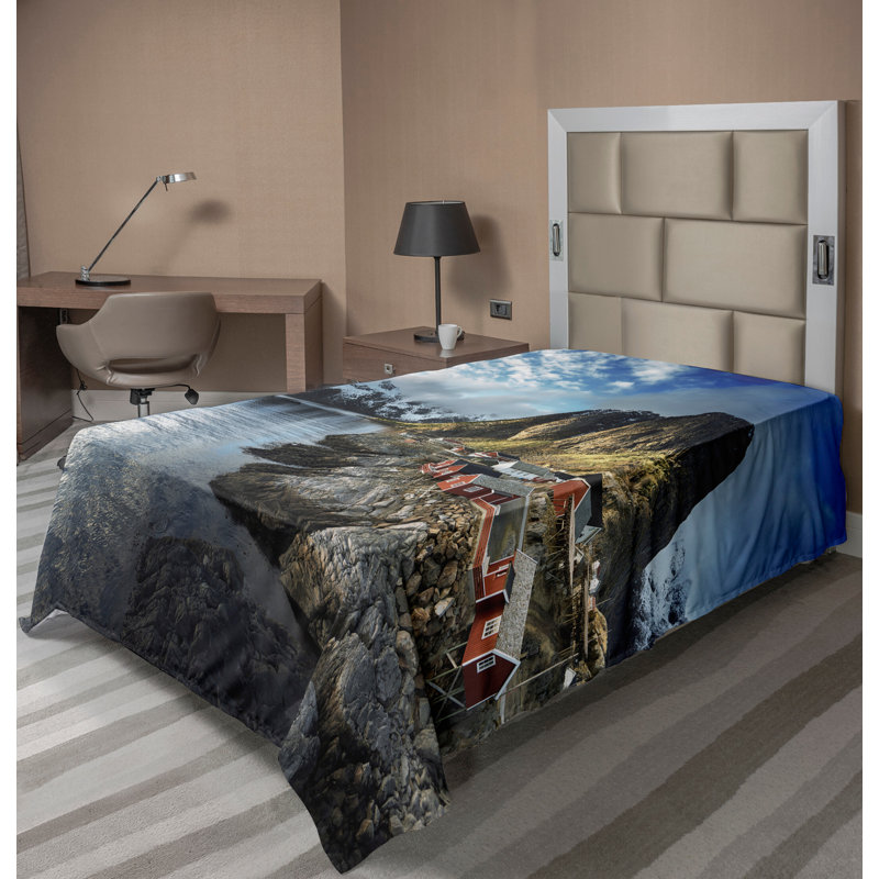 Ambesonne Scenery Top Flat Sheet Autumn Rocks and Clouds Blue Grey White, Twin Flat Sheet