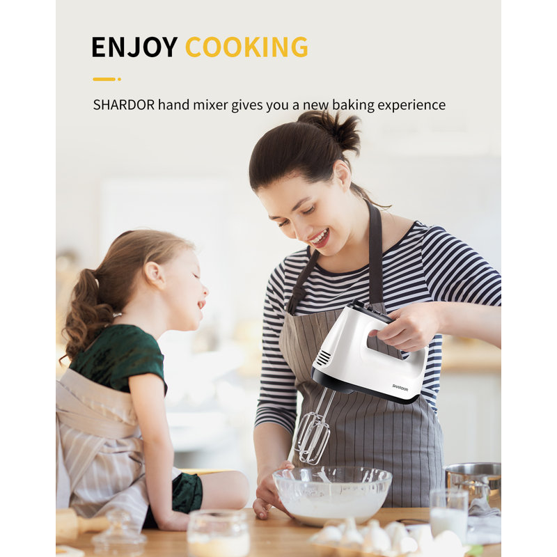Electric Hand Mixer, 250W, 6 Speed & Turbo Mixer Electric Handheld, Snap-On Storage Case, 5 Stainless Steel Accessories for Whipping, Mixing Cookies, Brownie, Cakes, Dough Batters.