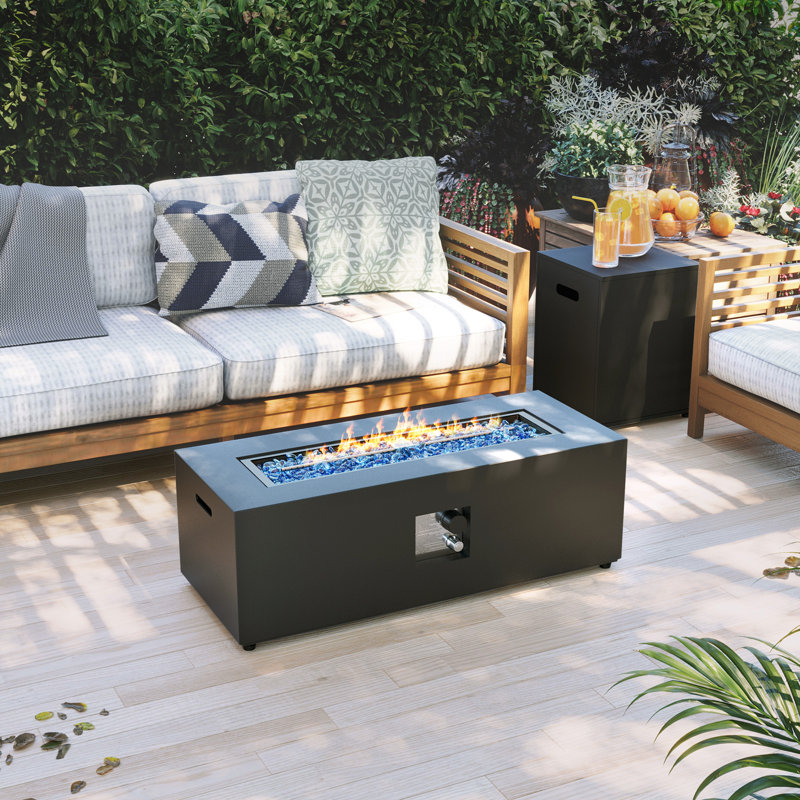  42-Inch Rectangle Iron Gas Fire Pit Table，Includes Tank Cover, Dark Grey, 12" H x 42" W x 17" D