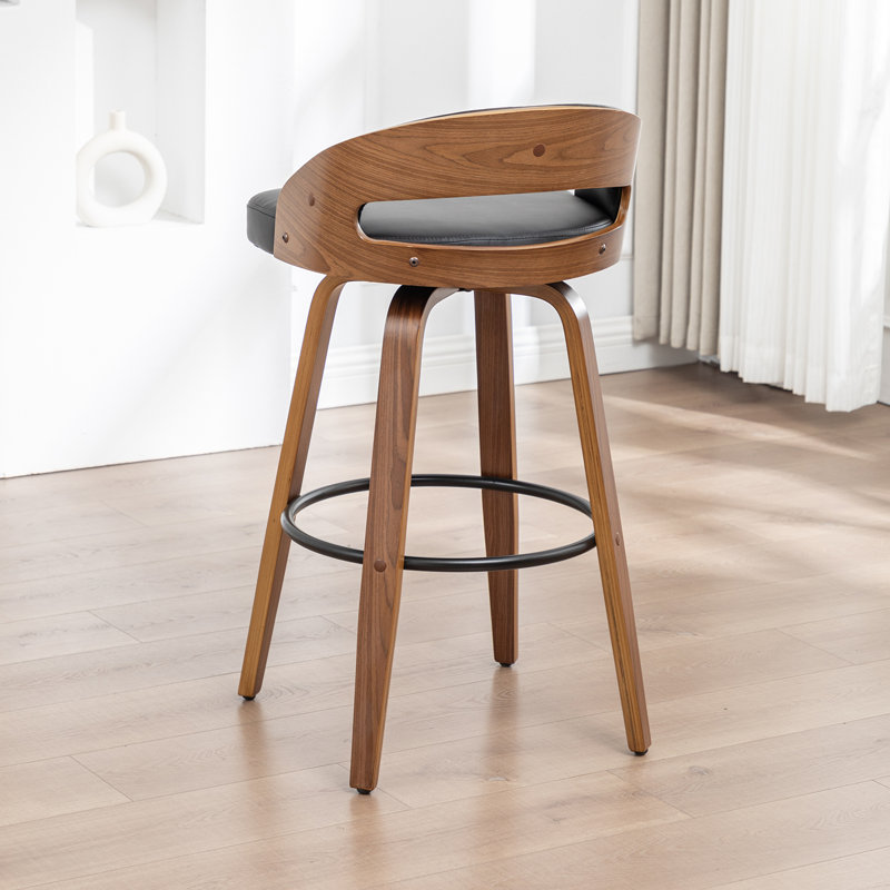 Swivel Upholstered Counter Stool, Black, Counter Stool (63.5cm Seat Height)