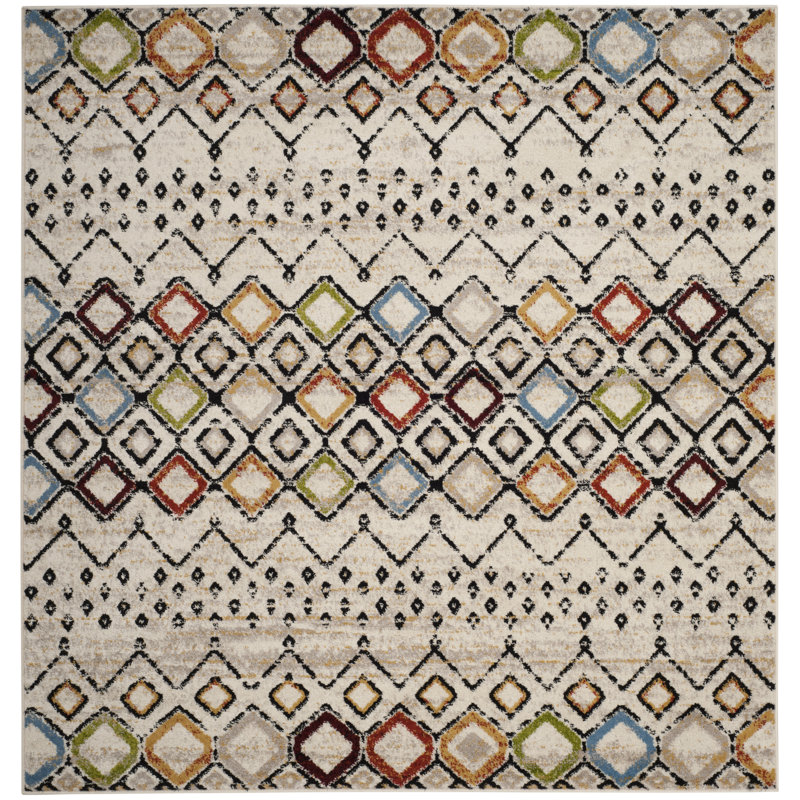 Tapis performance à motif sud-ouest Aird, Carré 4 pi,   Ivory/Multi