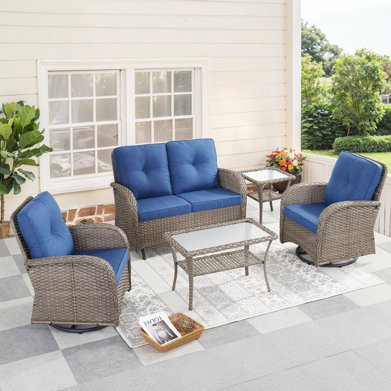 Keywest 5 - Pieces Outdoor Seating Group With Cushions, Blue