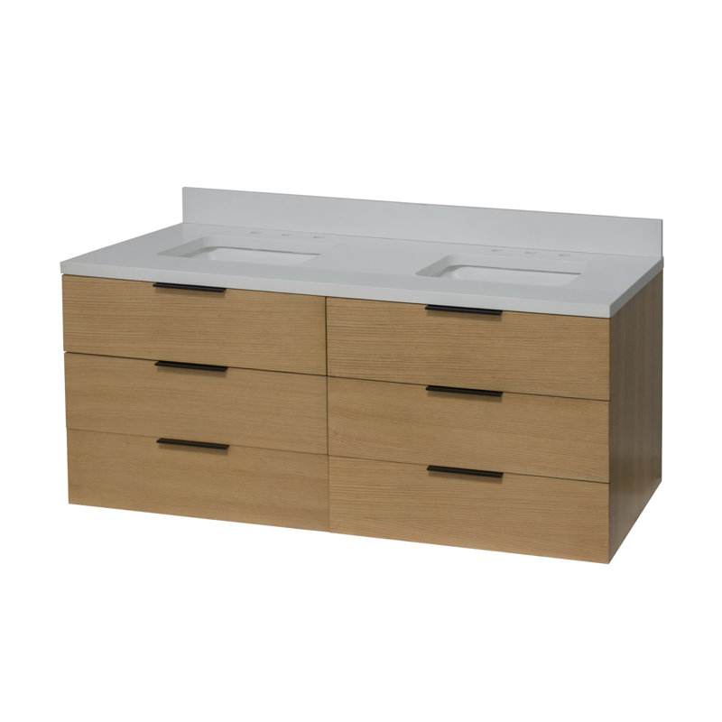 Mitchell 60'' Double Bathroom Vanity with Top, Blonde Brown, Matte White