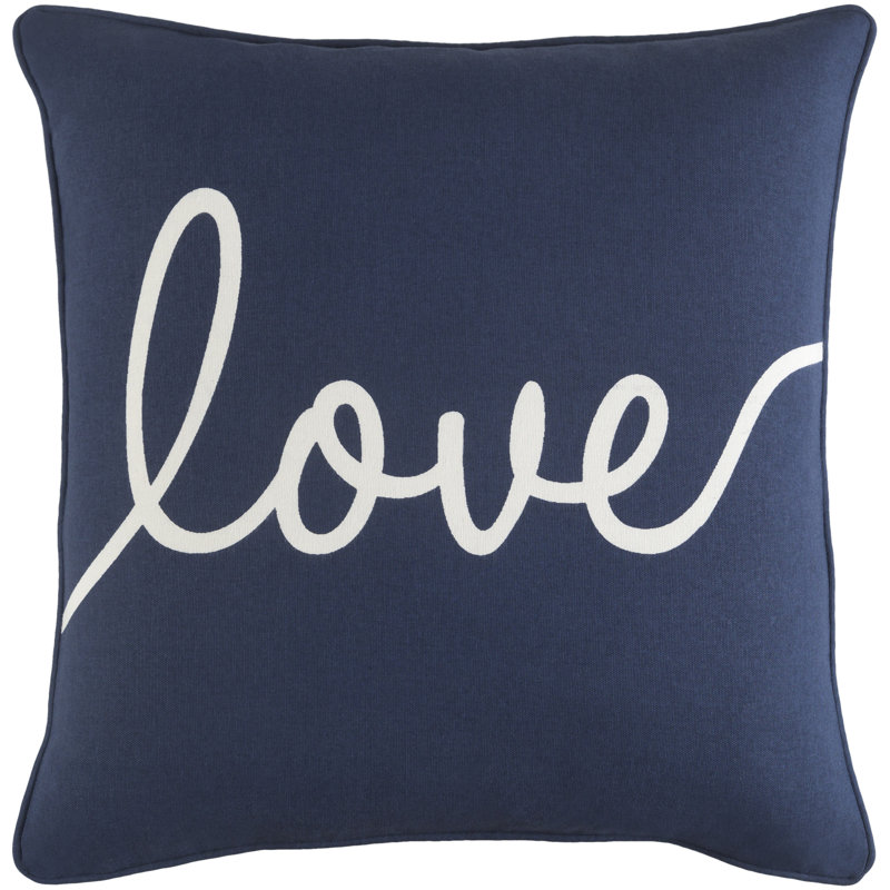 Housse de coussin en coton Manylath, Bleu marine/blanc