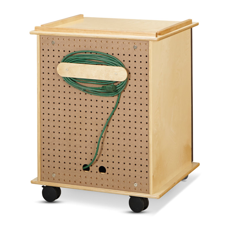 Heavy-Duty Black and Natural Wood Laptop Storage Cart