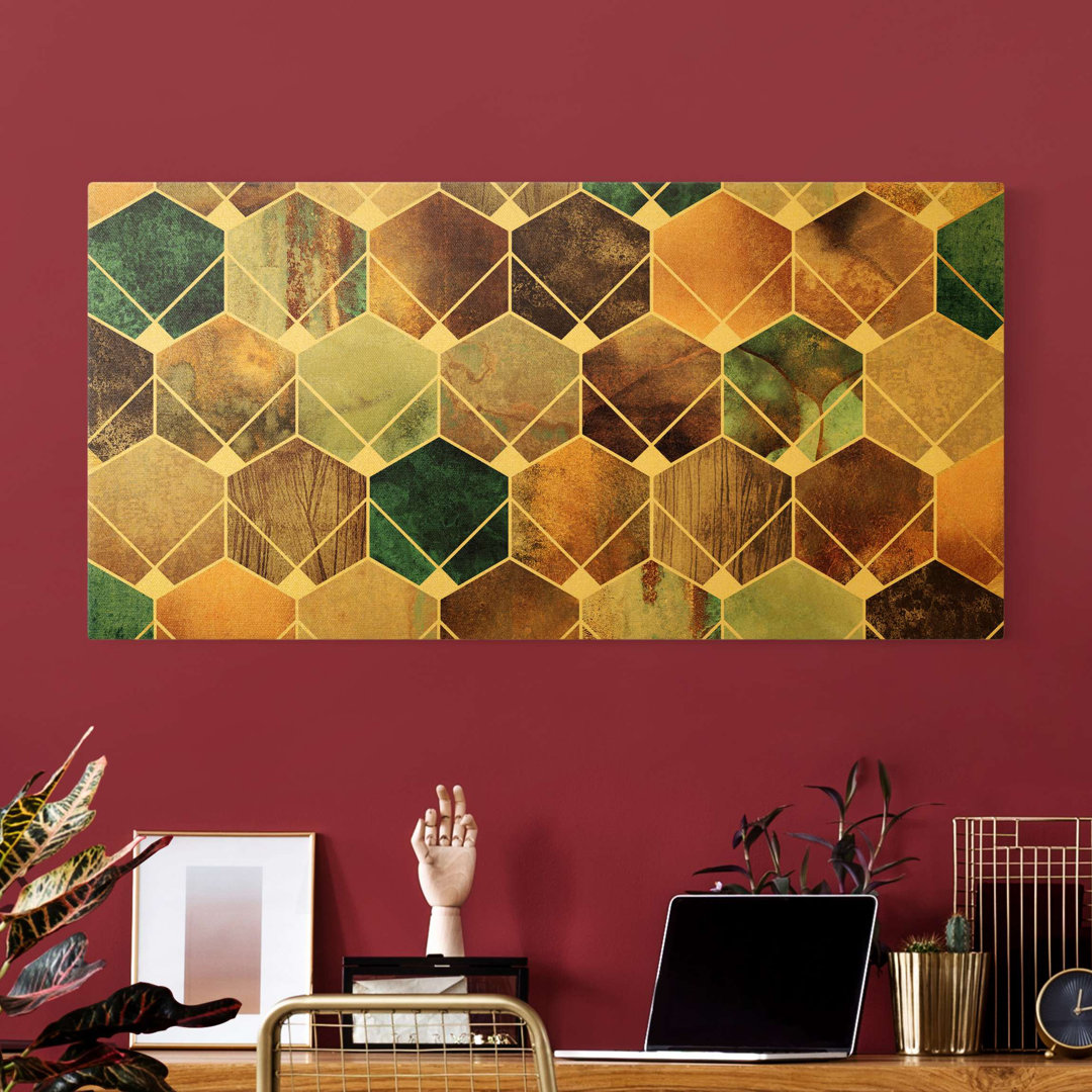 Leinwandbild Golden Geometry - Turquoise Art Deco