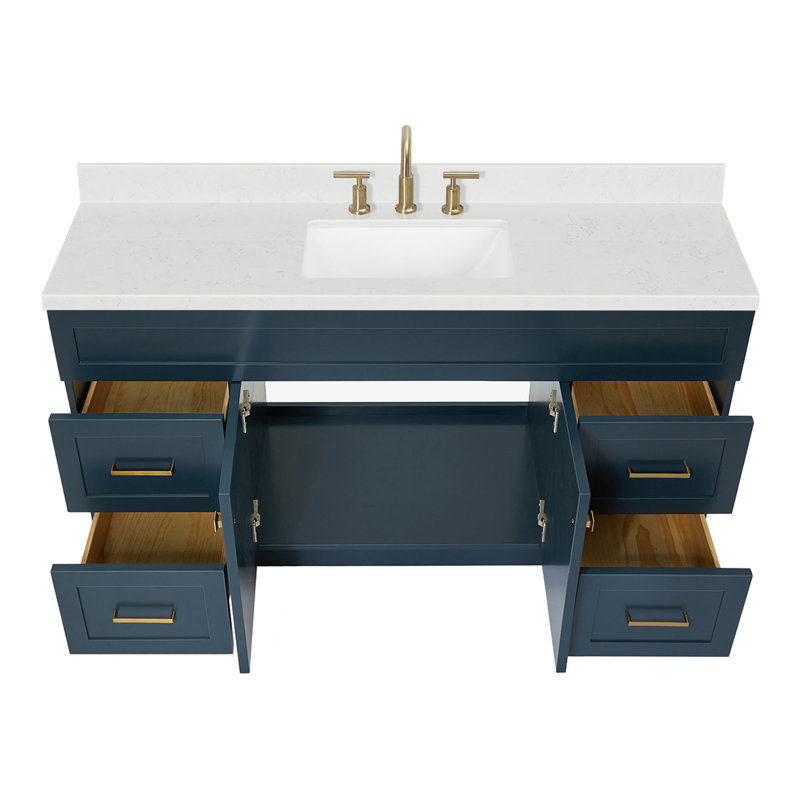 Hamlet 60.25'' Bathroom Vanity with Carrara Quartz Top, Midnight Blue