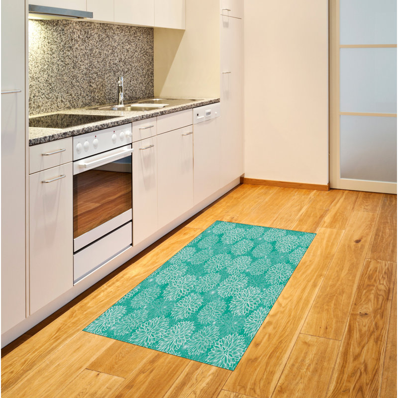 Tapis décoratif long en fibres de poly haute densité bleu sarcelle, Rectangle 2 pi 7 po x 5 pi