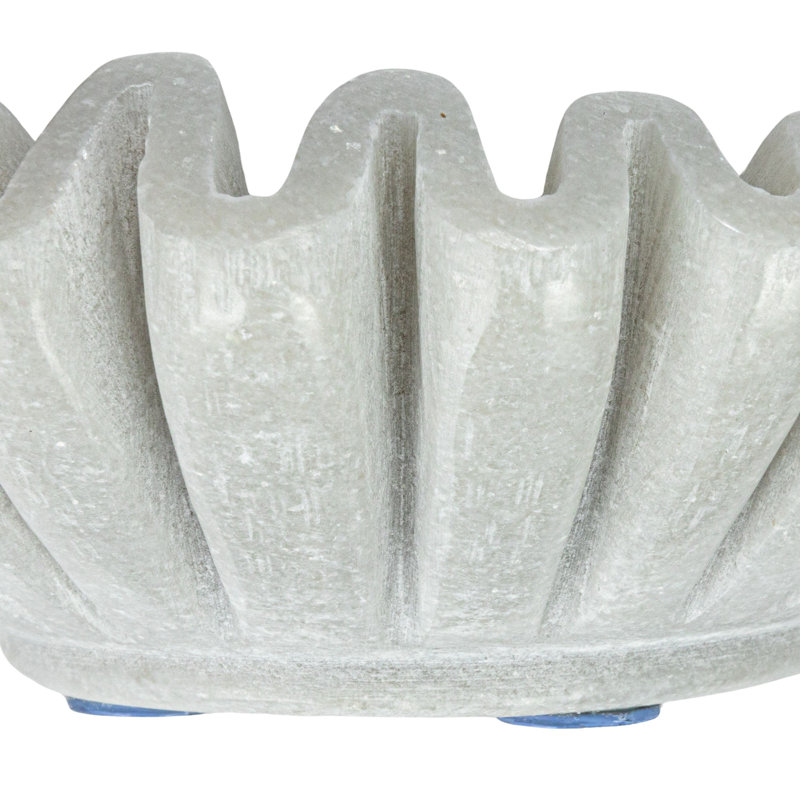 Plat rond plissé en marbre, White